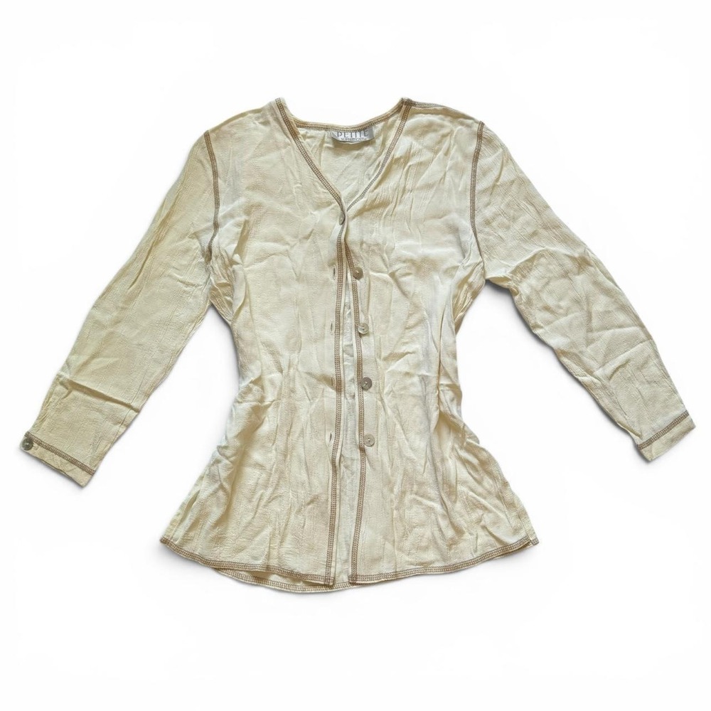 Petite Sophisticate Cream Textured Contrast Stitch Button Front Cardigan Top